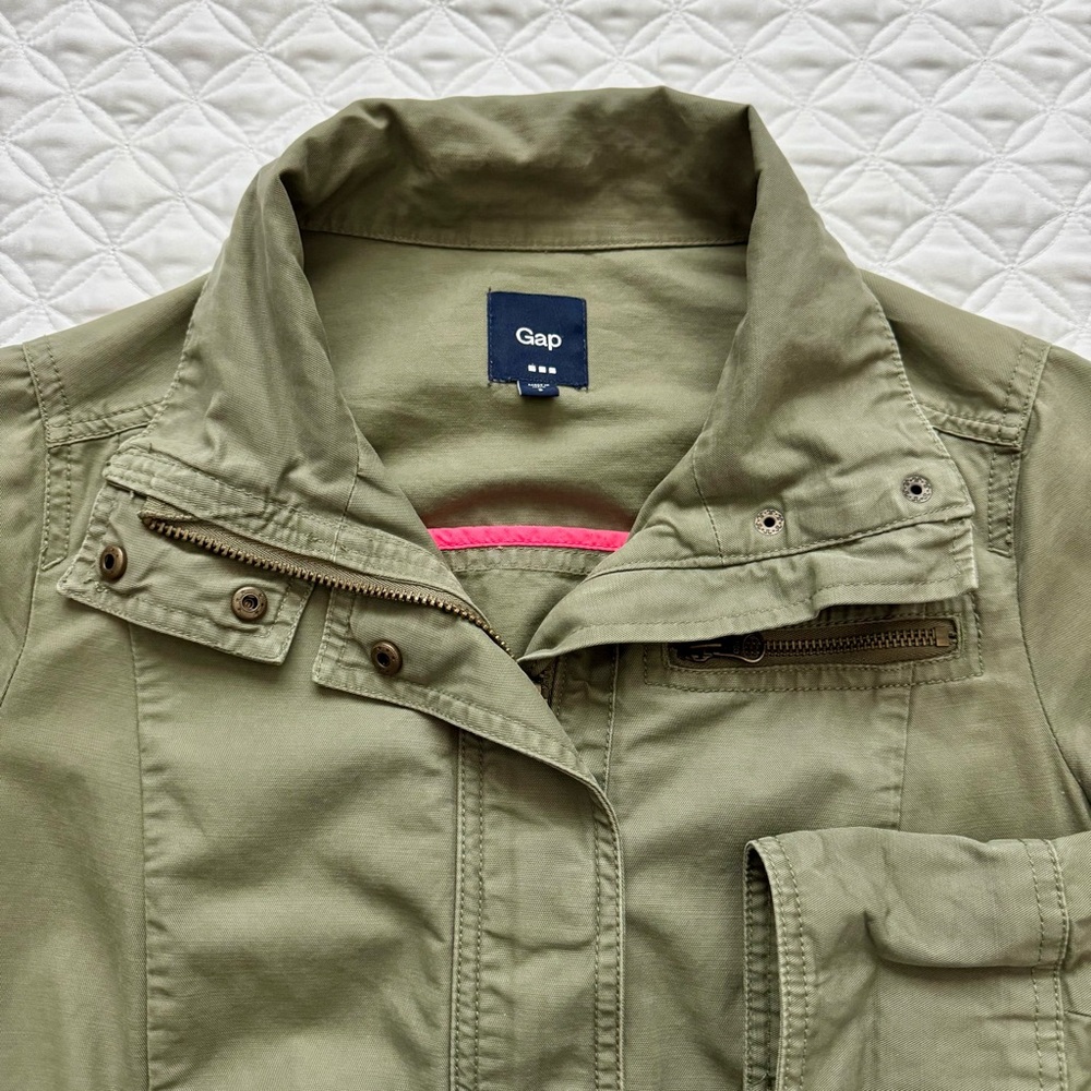 GAP Utility Full Zipper Cotton Jacket Army Olive Green with Pockets Size S - Picture 8 of 16
